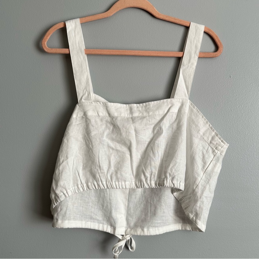 NWT | white linen cropped tie front tank top - Picture 3 of 3